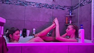 Bathroom lesbian feet licking