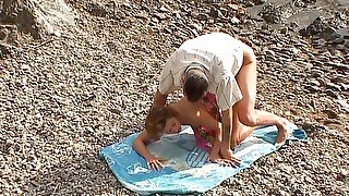 French naughty couple doing anal sex on the beach