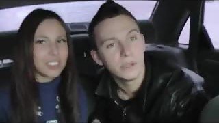 Very pretty girl has threesome in the car