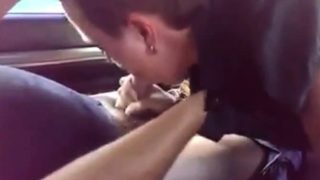 Russian whore sucked 2 cock in a car. Cum to her mouth