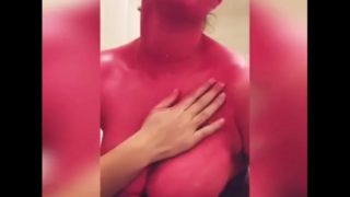 Busty cosplay girl plays with her huge TITS