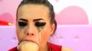 Cam girl face fucks and gags her self hard