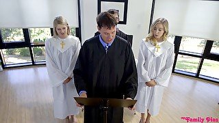 Priest fucks these teen blondes in a crazy threesome