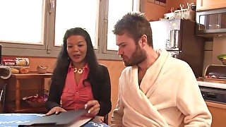 Curvy MILF gets her butt banged in the kitchen