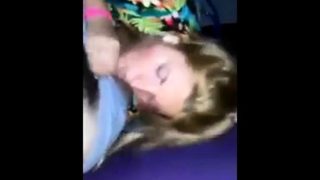 Crazy blonde girl sucks cock and pulls out just in time