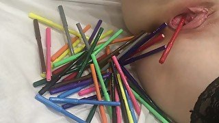 HOW MANY PENS CAN I FIT INSIDE MY TIGHT LITTLE PUSSY?Who counted?