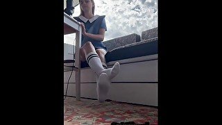 Schoolgirl in pantyhose overexcited ASMR