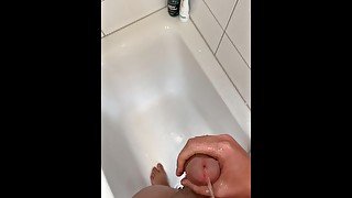 Hard Dick pissing all over Bathtub