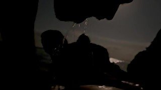 Sex on the beach at night, sucking, pissing, fucking