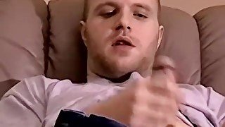 Handsome jock Jason jerking off before blowjob and facial