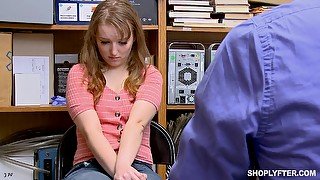 Blonde shy teen amateur Cleo Clementine forced to doggy fuck in office