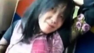 Asian milf rubs her clit on a train.