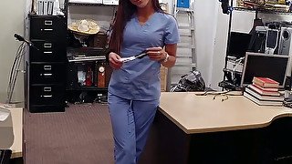 Nurse with glasses gets her pussy fucked by pawn keeper