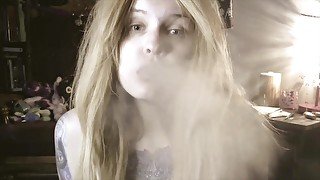 Sexy Blonde Vaping Nude