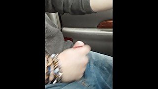 Huge cumshot while driving on the highway