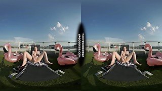 Big Boobed Tattoo Sammy Masturbating With A Dildo In The Sun On Private Penthouse Rooftop