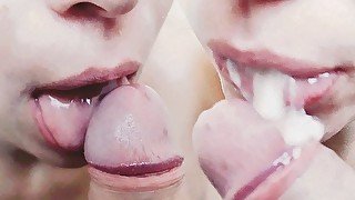 Blowjob until I cum in the stepdaughter's hot mouth - POV Close Up