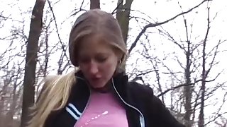 Youthful merry tit blond angel likes to give road head to large cock boyfriend