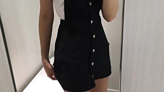 creamy public masturbation in H&M fitting room w/ big dildo after school