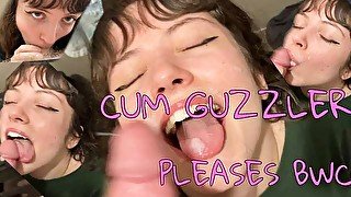 POV tiny teen deepthroats slurps cum and gets huge facial