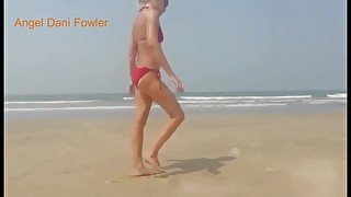 Hot Body Beach Slut Pissing on Public Beach then Going for Swim