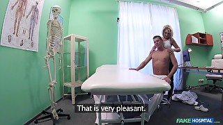 Naughty patient gives a massage to her doctor and rides his cock