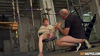 Twink lets grandpa dominate him in BDSM maledom