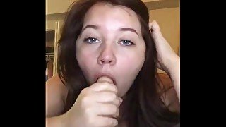 TEEN DEEPTHROATS DILDO, spit all over