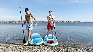 Hot guys Jay Tee and Leeroy Jones paddle board before boning