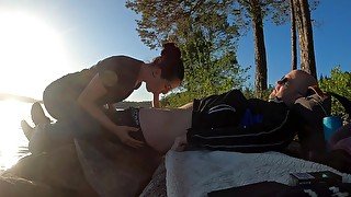 Norwegian girl giving blowjob on a lake