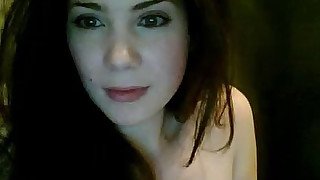 Beautiful sexy Russian brunette flashes her cute boobs and booty on webcam