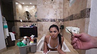 Asian throats cock for cash while being taped