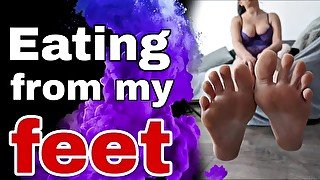 Femdom Eating Food From Mistress Feet Dominatrix Foot Slave Worship Bondage BDSM FLR Sexy Fetish