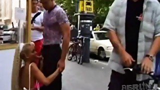 Blonde super slut gives a blowjob in public