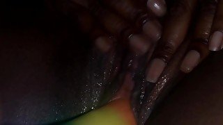 Sexy Black Milf fucks wet pussy with huge dildo