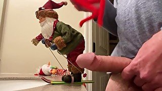 Elf’s on the shelf and Santa orgy. Cumshot facial for Santa.