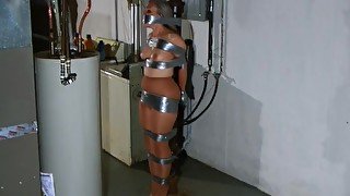 Duct Tape Bondage Naked To A Pole