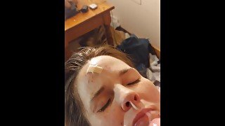 Skinny slut takes a SLOPPY FACIAL to pay rent