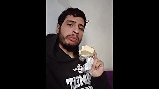 Man eating chesse