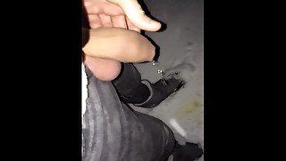 Mountain uncut cock pissing in the snow