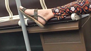 Candid feet in the tram