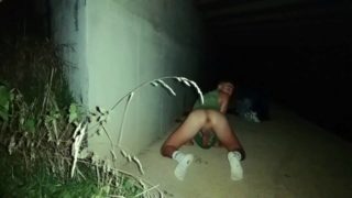 Twink cums under the bridge after cruising - waiting ass up