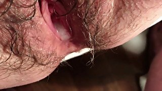 Hairy pussy close up creampie