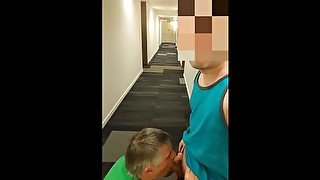 Slut sucks Master in his apartment hallway