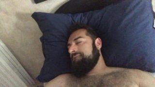 Big bearded bear with hairy chest wanking playing on cam showing his tongue. Beautiful Agony