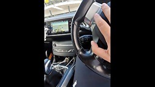 Fucking myself in the Car while my Step son Drive - Public Masturbation without panties