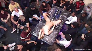 Megan Reece gets screwed by machine and gets facialed by crowd
