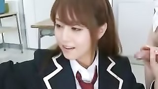 lovely japanese school girl sucks four cocks and gets gangbanged in class