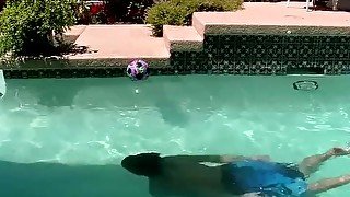 Twink enjoys his time in the pool as he masturbates and cums