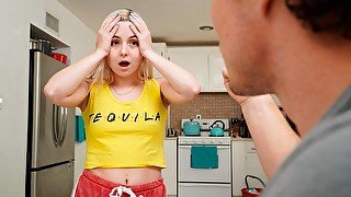 Sensual young blonde Aria Banks gets her mouth fucked by a big dick